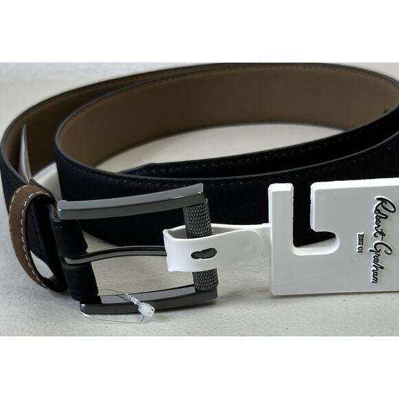 Robert Graham Black Suede Ripaso Belt - Signature Stitching & Buckle Men's sz 38 - Picture 2 of 10